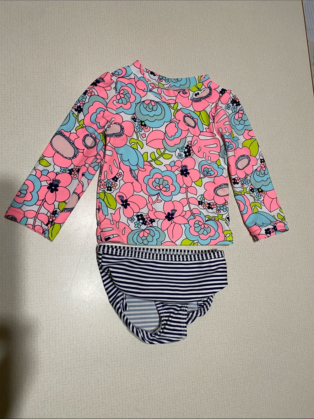Girls' Floral Long-Sleeve Rash Guard Set - Pink & Blue